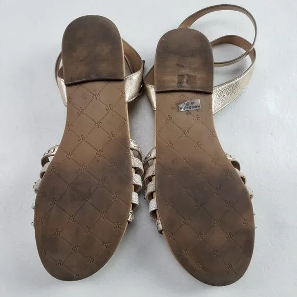 Jack Rogers Hannah Strappy Sandal Womens 9 Gold Leather Ankle Strap Open Toe - Picture 14 of 15